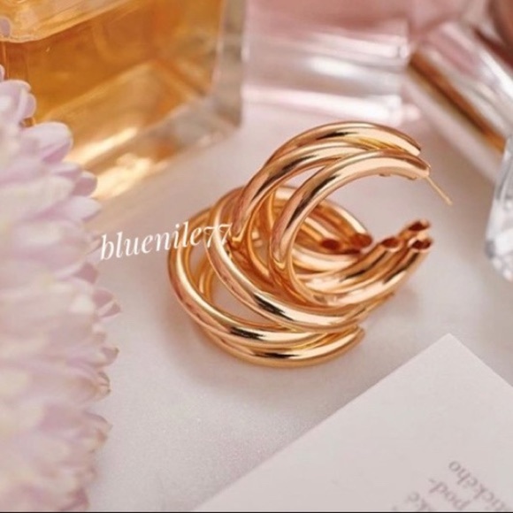 ¥ New 18k Gold Three-Layer Round Drop Earrings - Picture 4 of 7